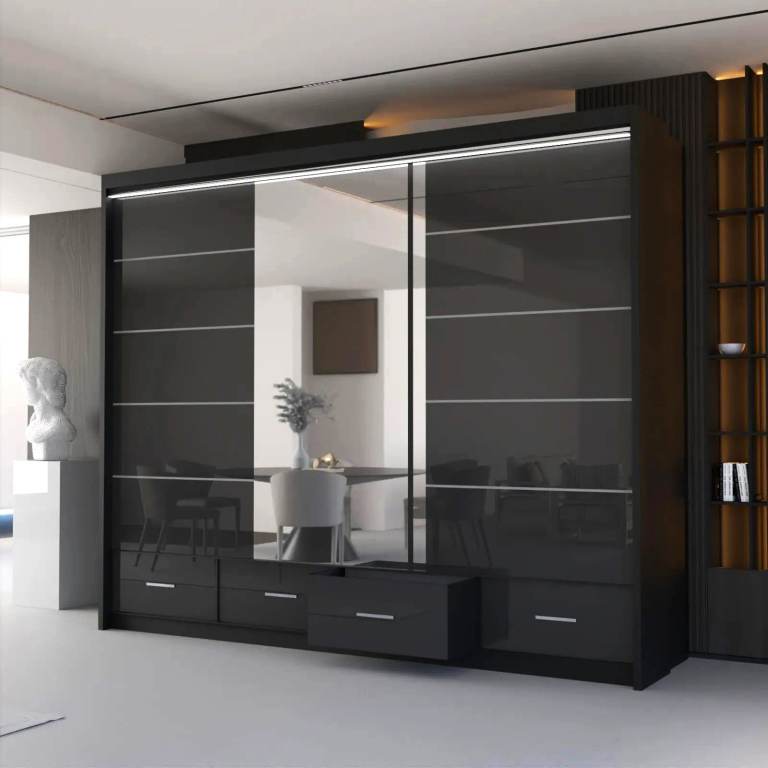 Brand New 2 or 3 Doors Sliding Wardrobe with Mirrors in High Glossy Finish