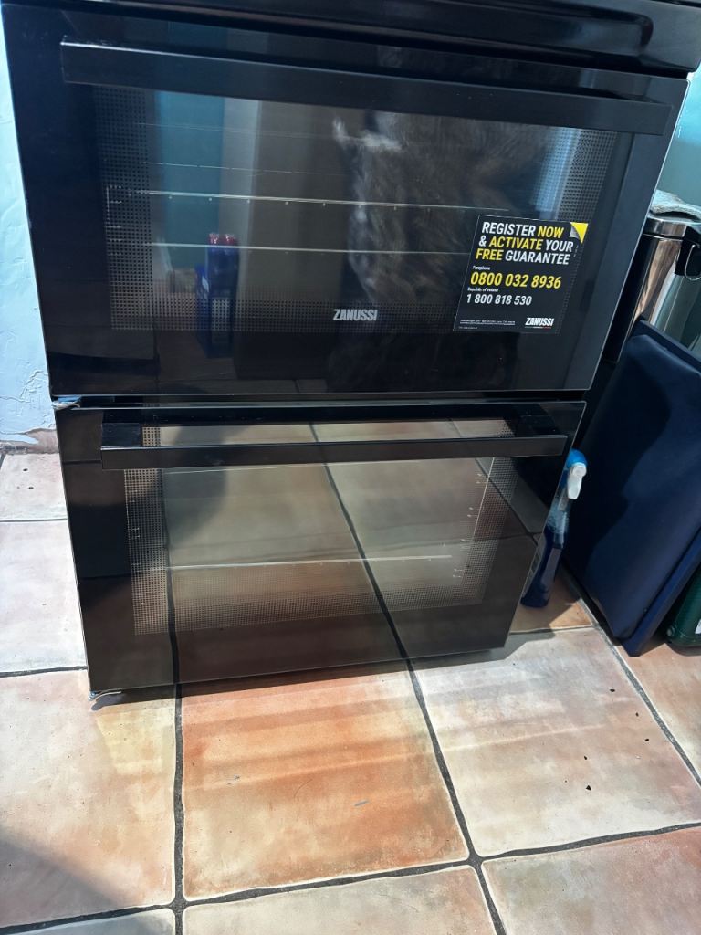 Zanussi ZCV66050BA Black Double Electric Cooker With 4 Ring Hob, Freestanding, Nearly New Condition