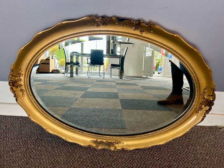 Vintage Oval Wall Mirror with Ornate Gold Frame