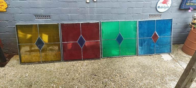 Four Coloured Stained Glass Window Panels – Good Condition
