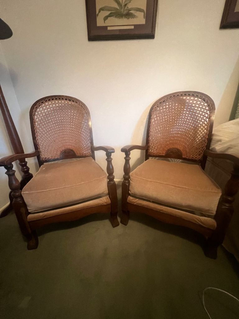 Pair of  art deco Cane backed lounge chairs 