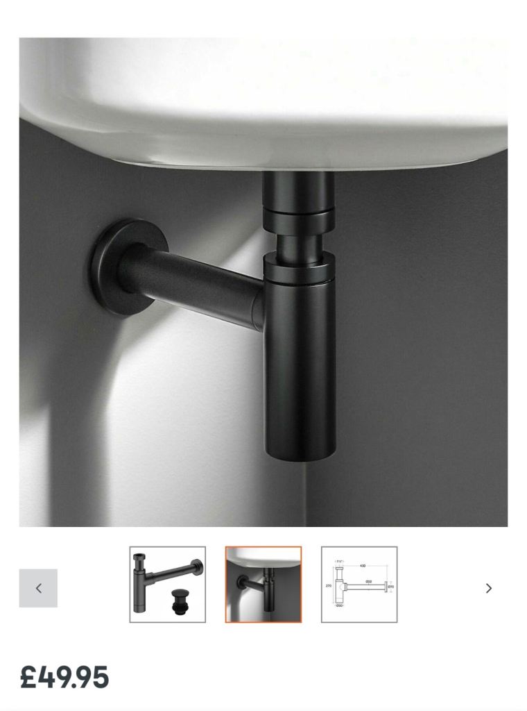New Black Basin Waste and Trap Kit