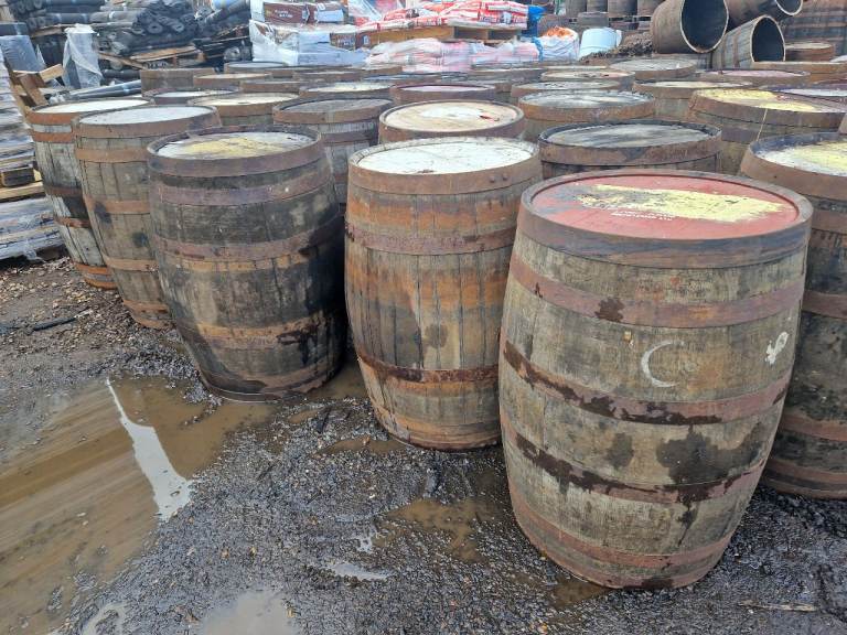 Large Wooden Whisky Barrel Planters – Rustic Garden Feature