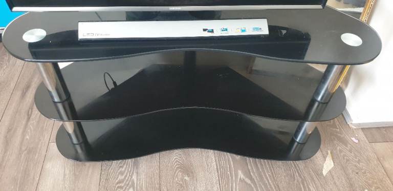 Black Glass 2 Shelved TV Unit