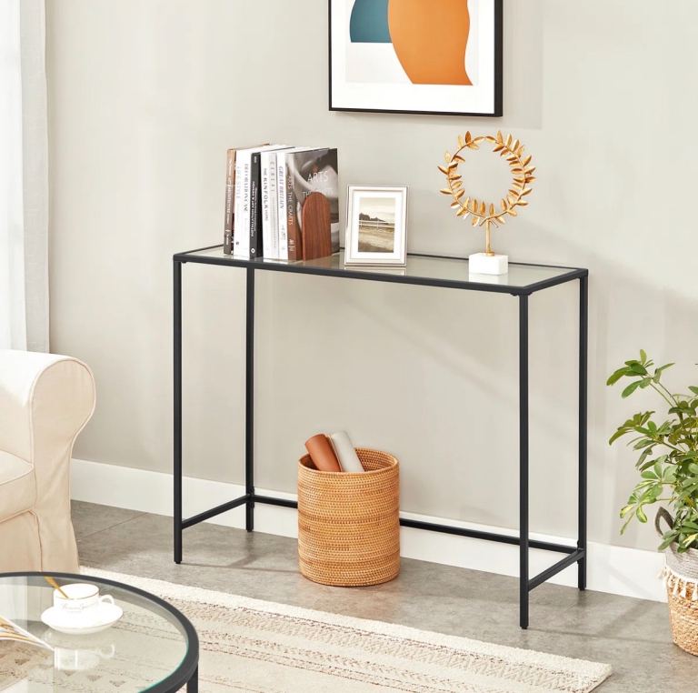 Black Console Table with Glass Top