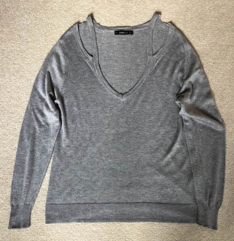 image for Zara fine grey knitted top EUR M - silk & cashmere in fabric mix VGC