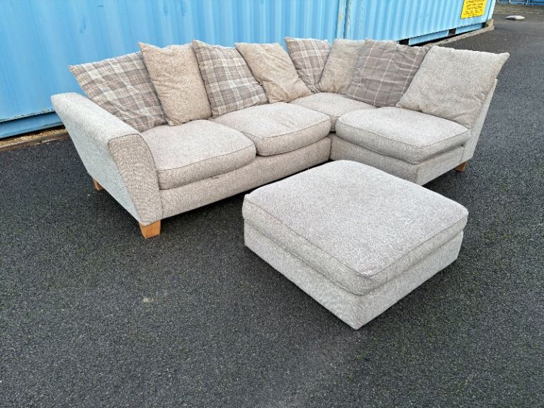 Beige L Shape corner sofa with matching footstool DELIVERY AVAILABLE