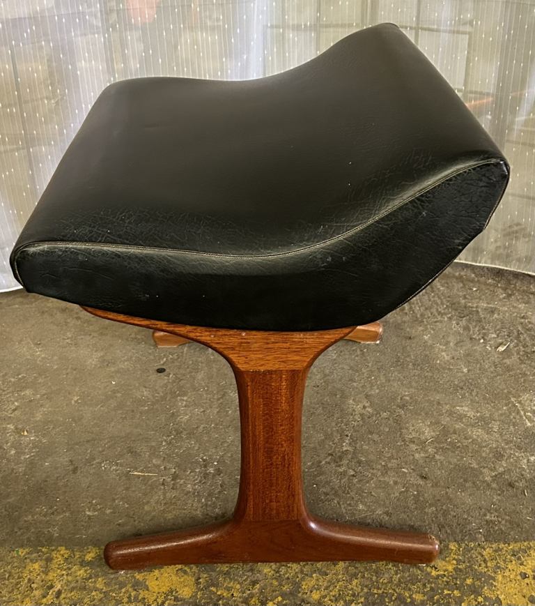 Mid Century Black Leather Stool