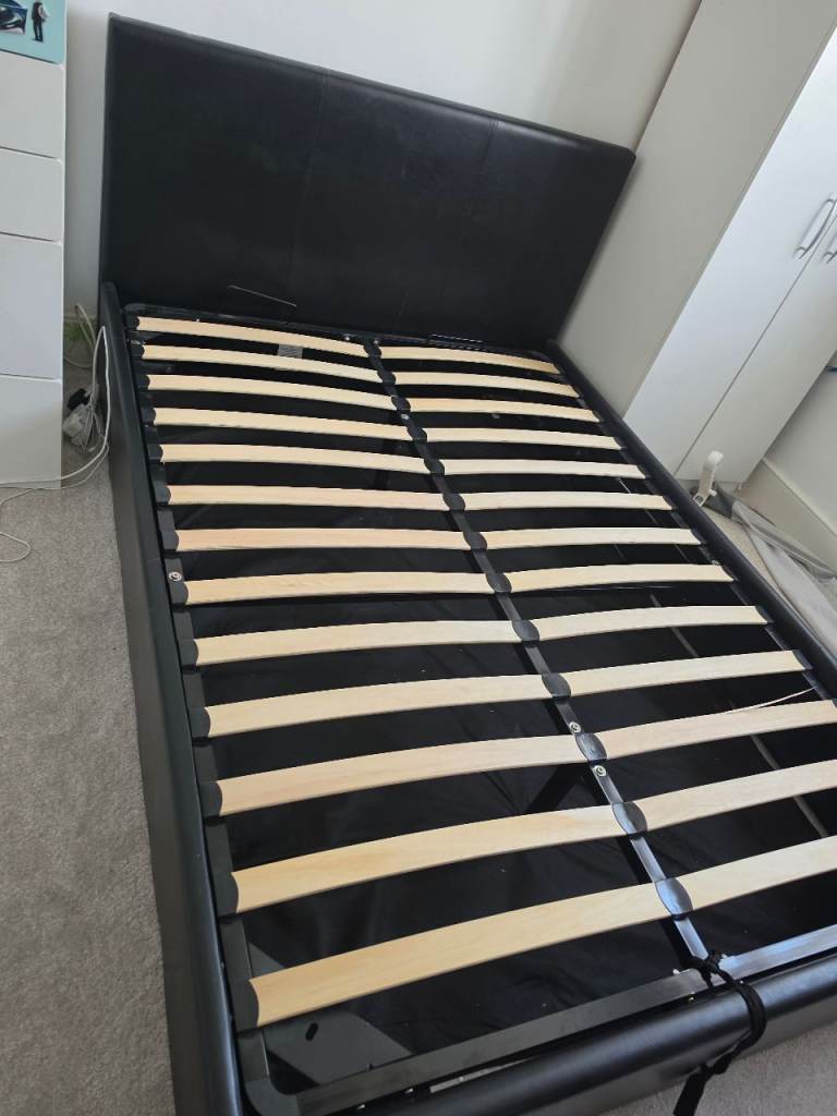 Black Faux Leather Double Bed Frame with Ottoman Storage