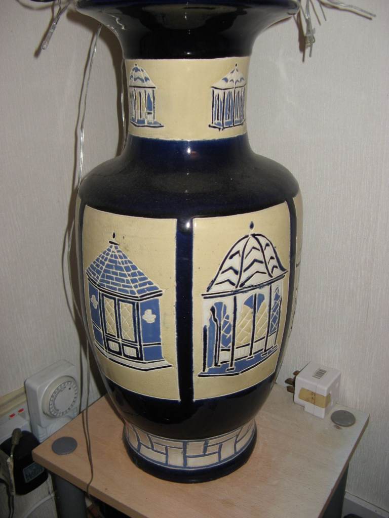LARGE DARK BLUE GREEK STYLE VASE OR URN FOR FLOWERS OR DECORATION IN CONSERVATORY
