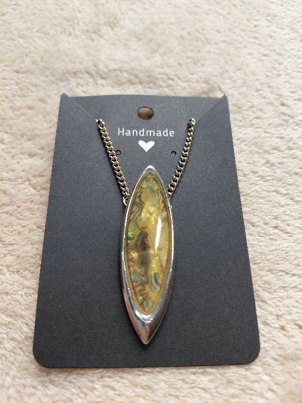 NEW Abalone Shell Paua Oval Necklace Chain Pendant Jewellery Blue Vintage Style