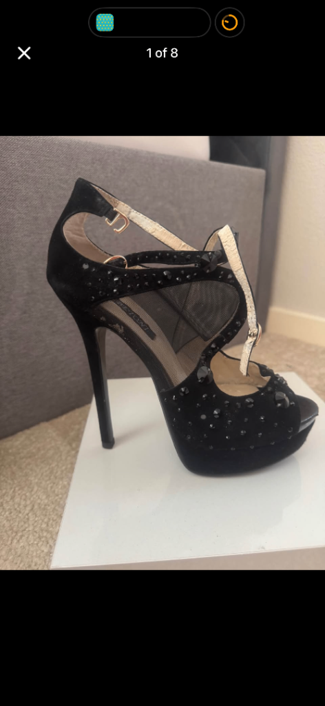 Stunning Black Heeled Sandals – Size 38, Good Condition