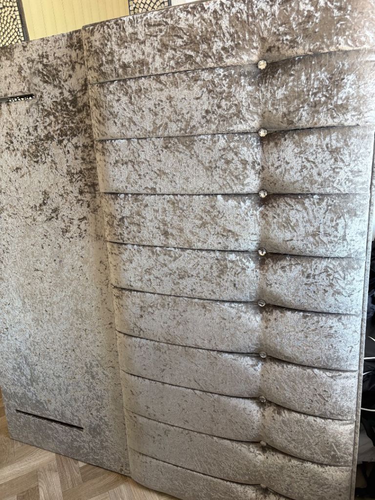 Crushed Velvet Headboard with Diamante Buttons – Grey