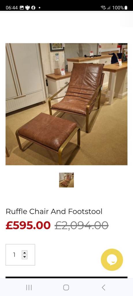 Brown Leather Ruffle Chair and Matching Footstool