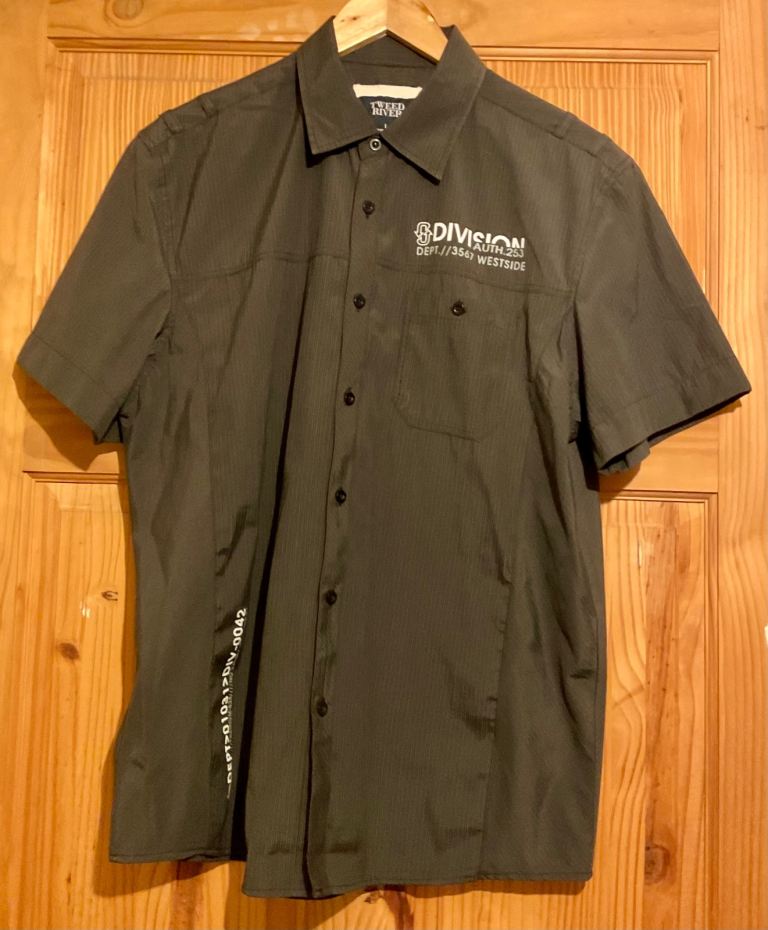 Mens Tweed River Black Stripe Short Sleeve Shirt - Size: Large