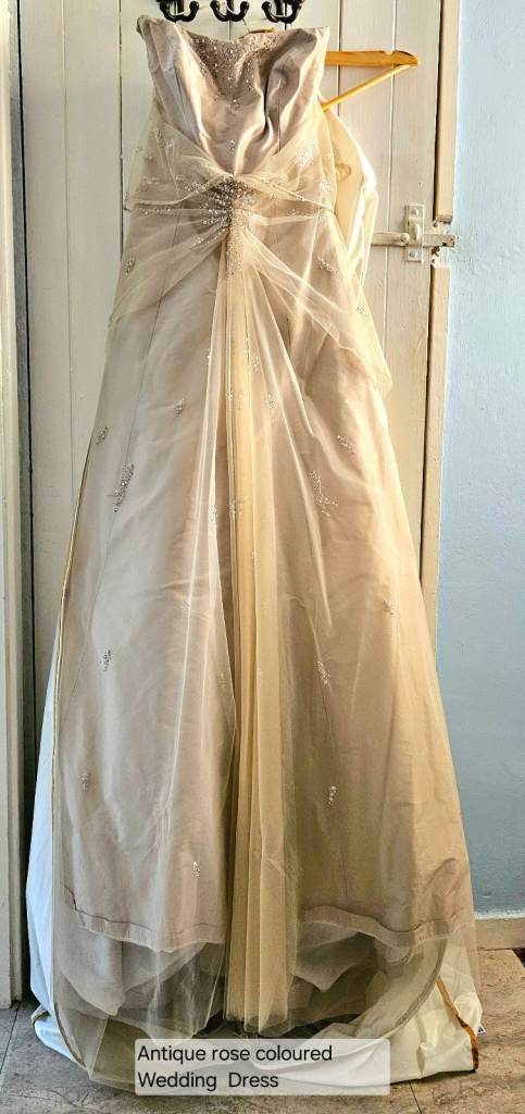 Size 14 as new Benjamin Roberts unaltered Antique rose coloured tulle over taffeta Wedding dress