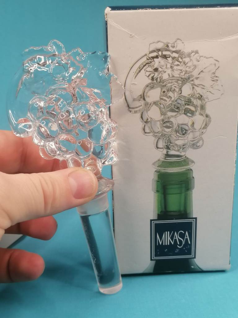 Vintage Mikasa Crystal Fruit Collection, Grapes Wine Decanter Bottle Stopper New Austria.