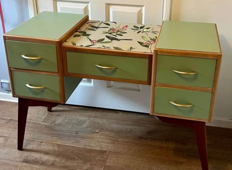 Bramwell Green and Wood Dressing Table with Drawers