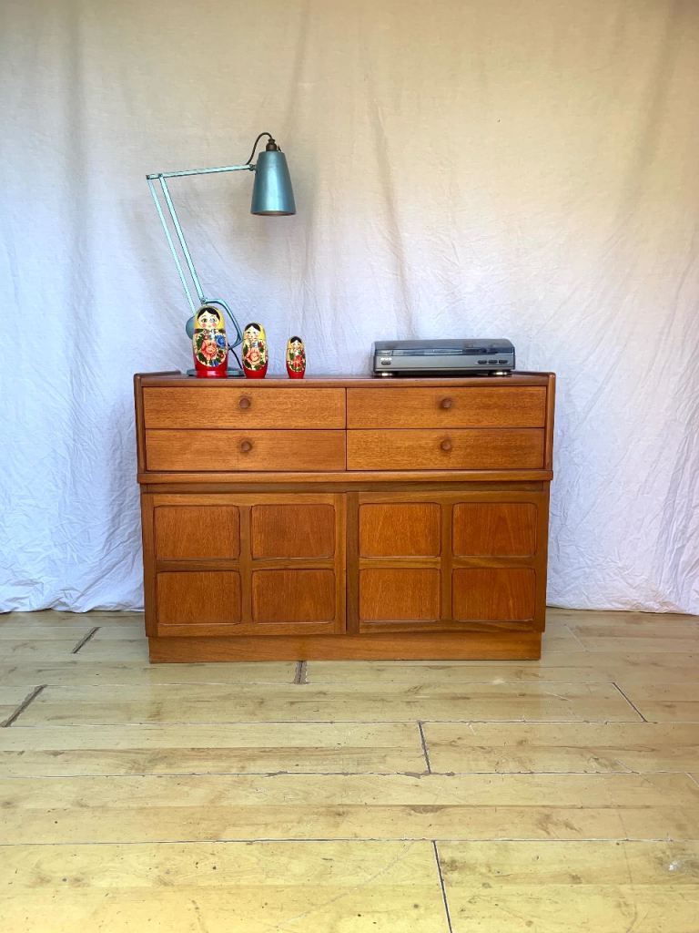 Vintage Nathan squares sideboard record stand unit cupboard cabinet vinyl storage teak mid century