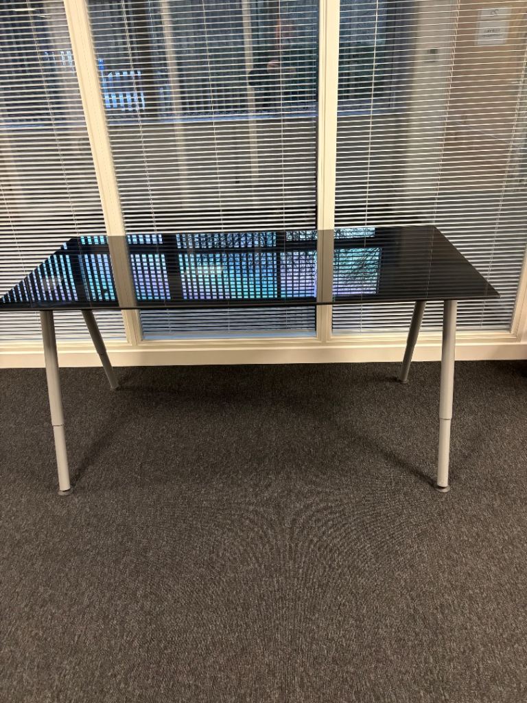 Black glass meeting table 1.6m 0.8m 