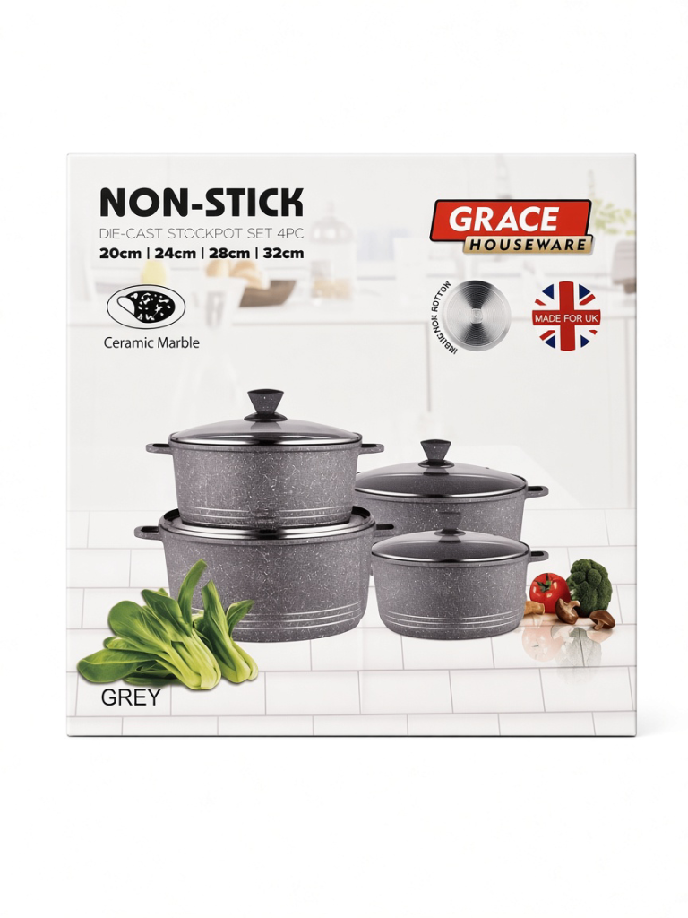 Grace Houseware Grey Non-Stick Die-Cast 4PC Stockpot Set