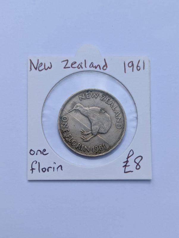1962 New Zealand One Florin coin