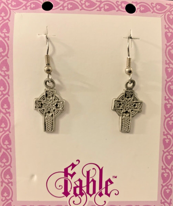 Rare vintage Silver & Pewter diamond cut cross earrings