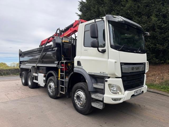 2021 21 DAF CF 450 E6 8X4 steel tipper sheet Epsilon M125L crane & grab tow bar