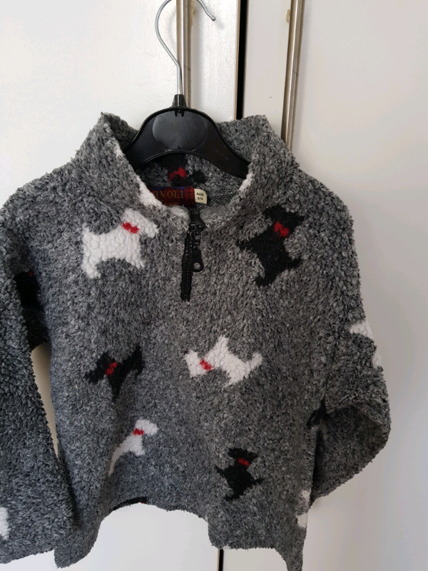Warm Half-Zip  Jumper with Dog Design.  Age 3/4 Years