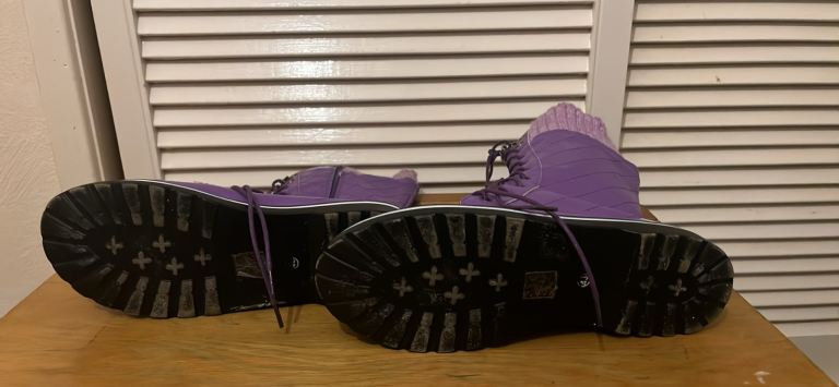 women's purple quilted mid-calf lace-up boots