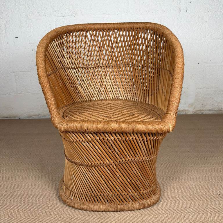 Wicker Barrel Chair Vintage Style Rattan Boho Lounge Seat