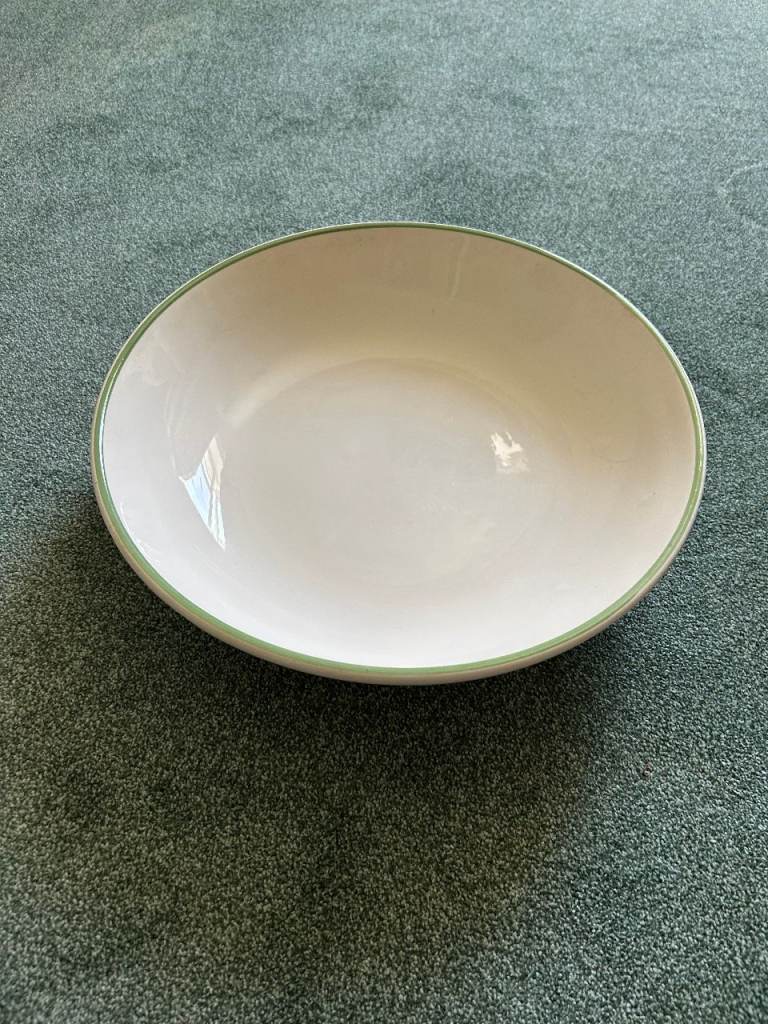 Large White Ceramic Bowl with Green Rim – As Good As New
