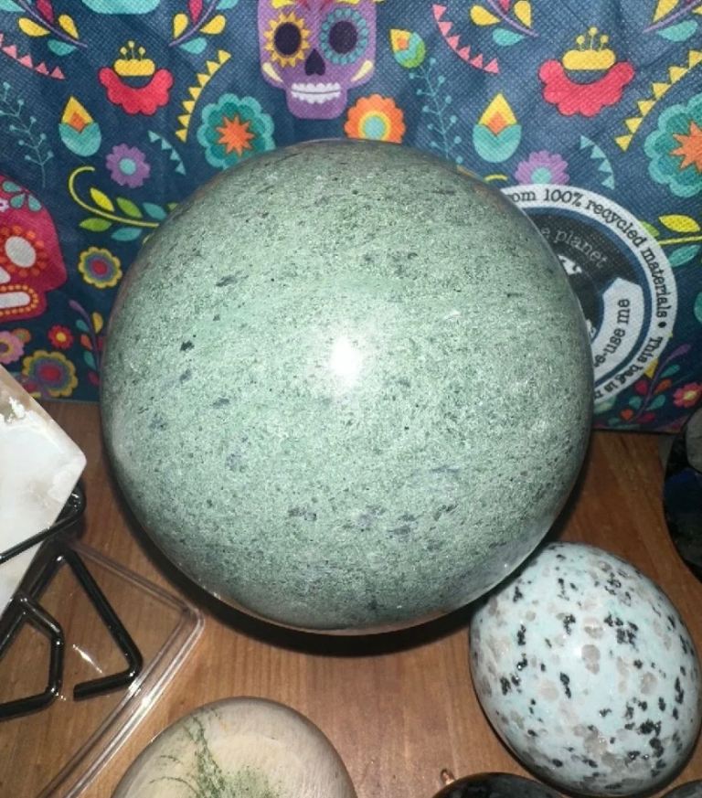 Green peacocks eye kappa jade 16 inch crystals sphere 