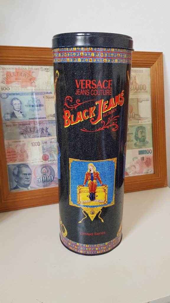 Vintage Versace Black Jeans Couture Tin Canister