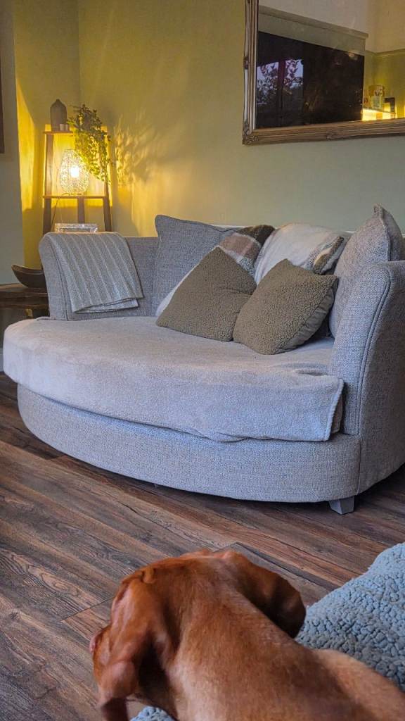 Grey Fabric Snuggle Sofa – Good Condition