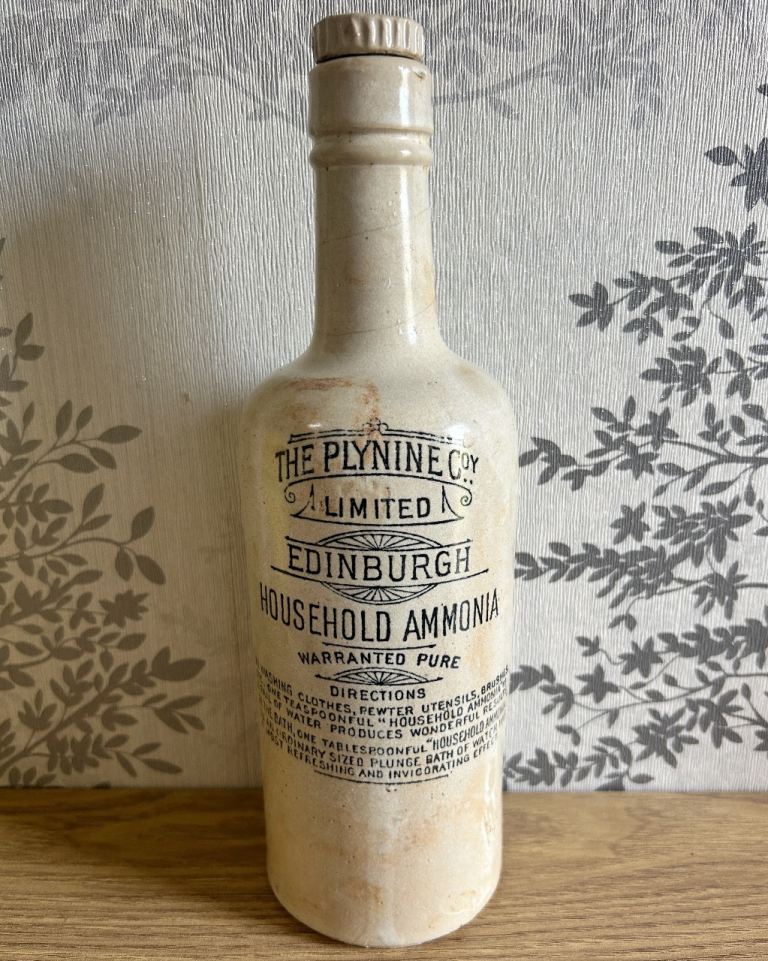 Antique Stoneware 1880 Plynine Co Edinburgh Household Ammonia Bottle With Original Screw Top