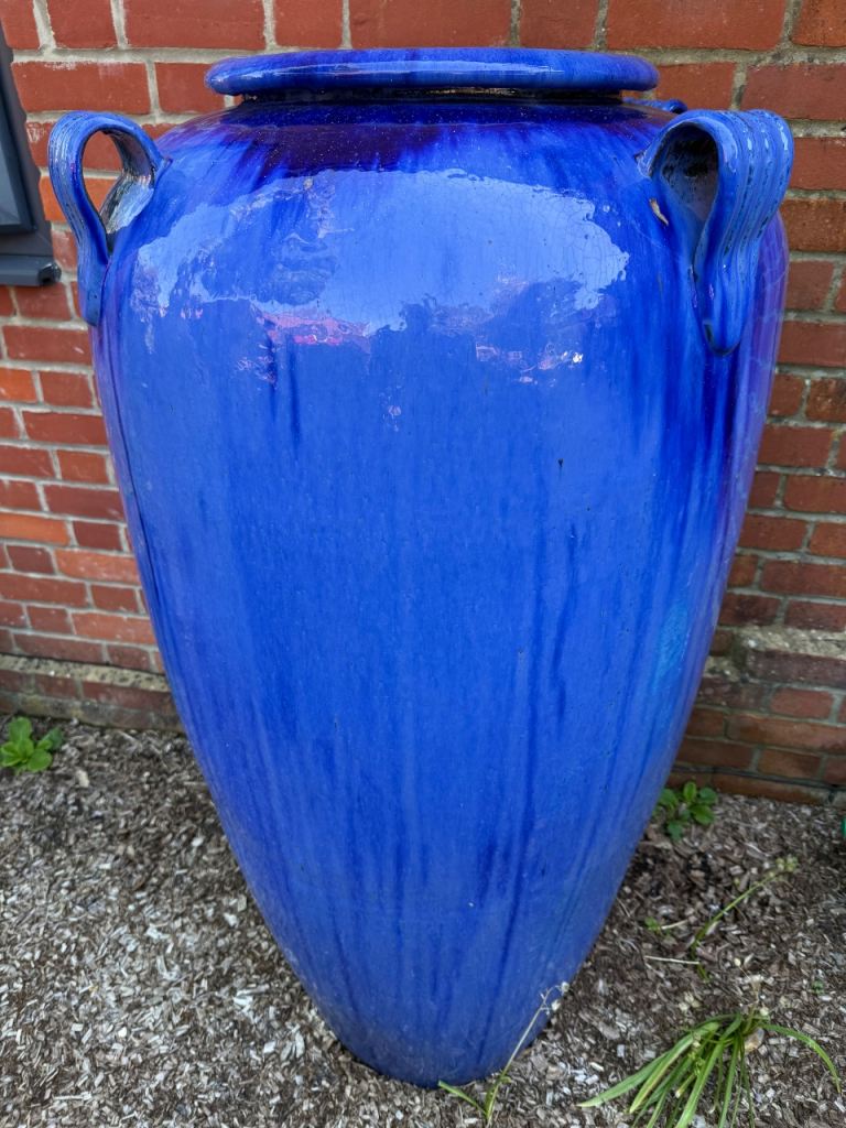 Large Blue Ceramic Garden Planter Pot with Handles