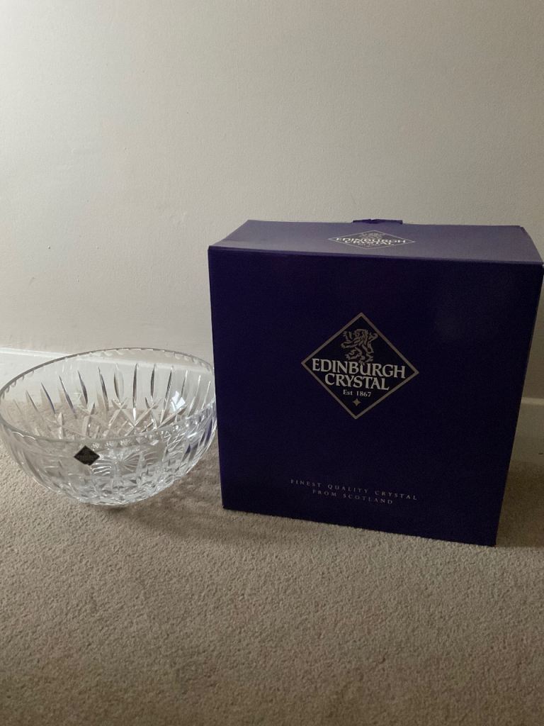 Vintage Signed Edinburgh Crystal 9” Kintyre Fruit/Salad Bowl - Boxed and Labelled