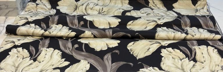 Roman Blind in Black & Cream Floral Fabric (Fully Lined)