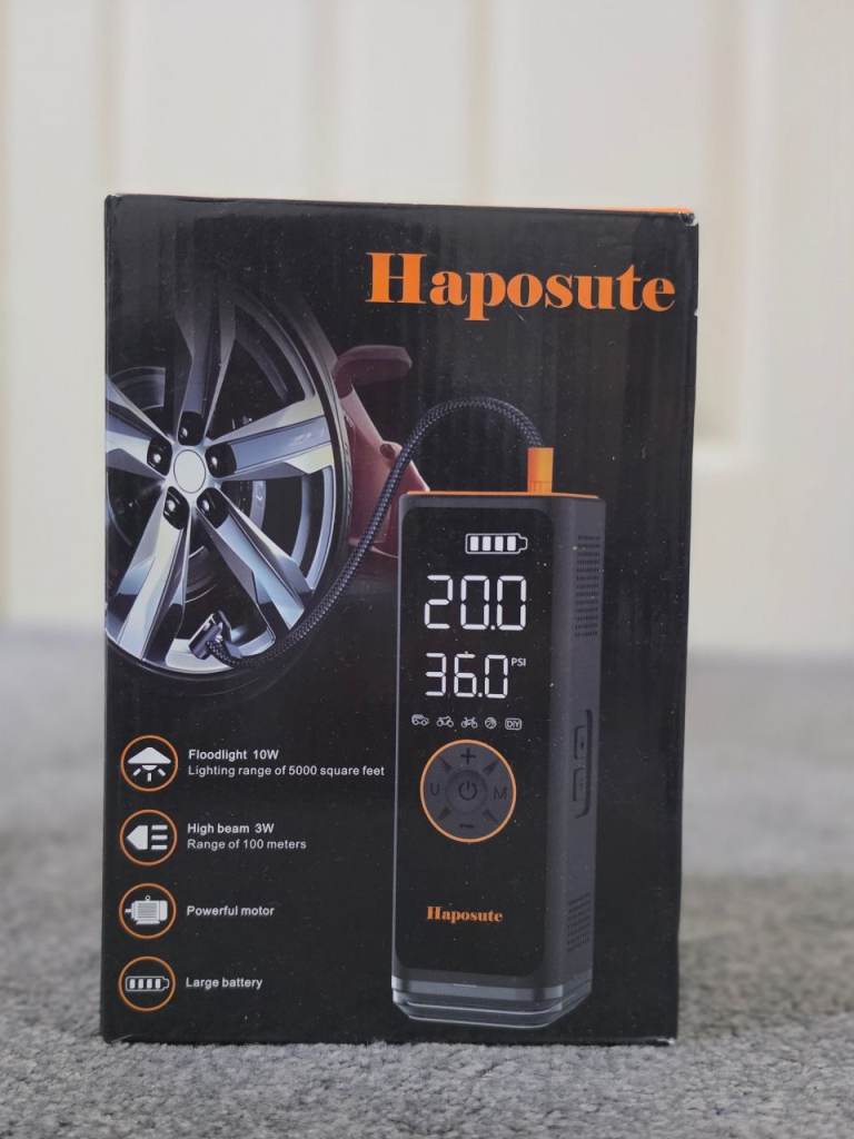 Haposute Cordless Tyre Inflator 150 PSI – Portable Car / Bike Air Pump & Power Bank