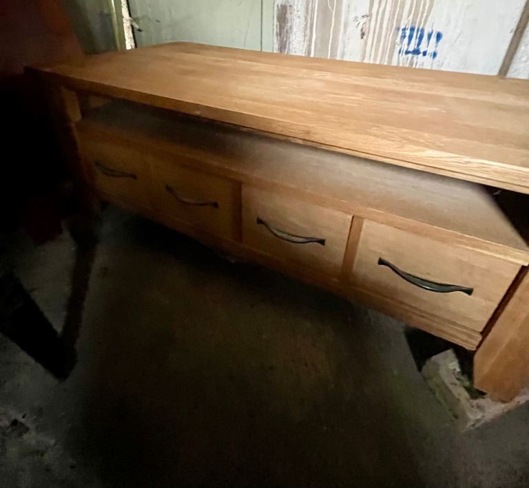 Solid Wood TV Unit with Drawers – Good Condition