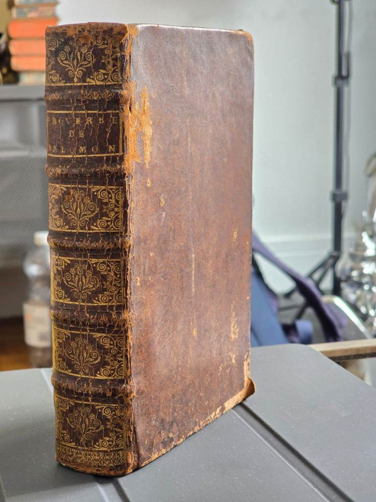 1695 AD Antiquarian Rare French Proverbs of Solomon Book of Bible Leatherbound 331 Years Old