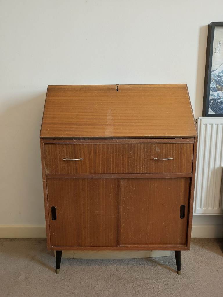 Vintage Mid Century Modern Bureau / Writing Desk With Internal Organiser