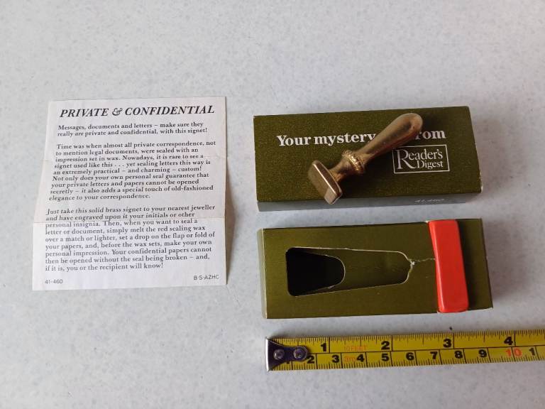 Vintage Solid Brass Signet & Wax Seal Kit - Reader's Digest (New/Boxed)