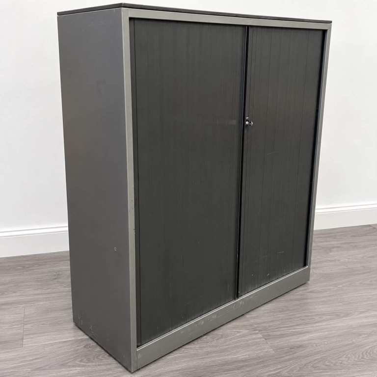 Ahrend Tall Office Tambour Cupboard, 5 Adjustable Shelves, Graphite Metal, Lockable, H1950mm