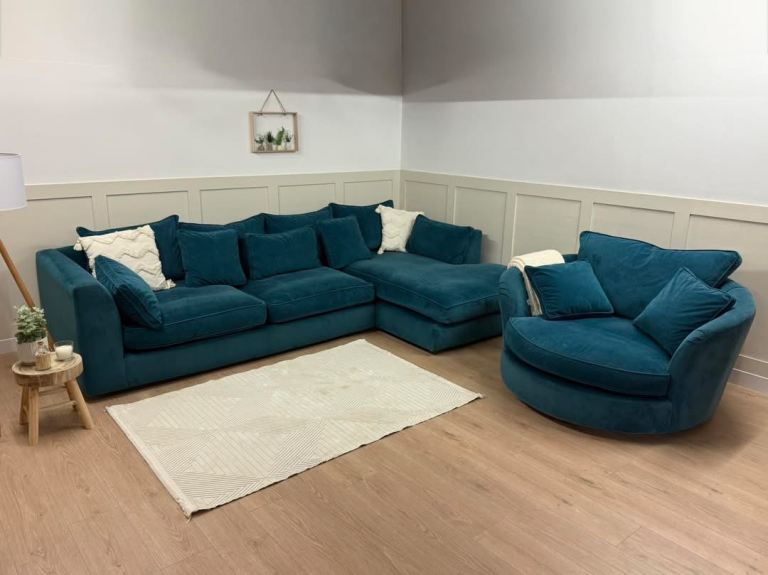 Barker and Stonehouse, Harrington Style Large Corner Sofa with Matching Swivel Armchair 