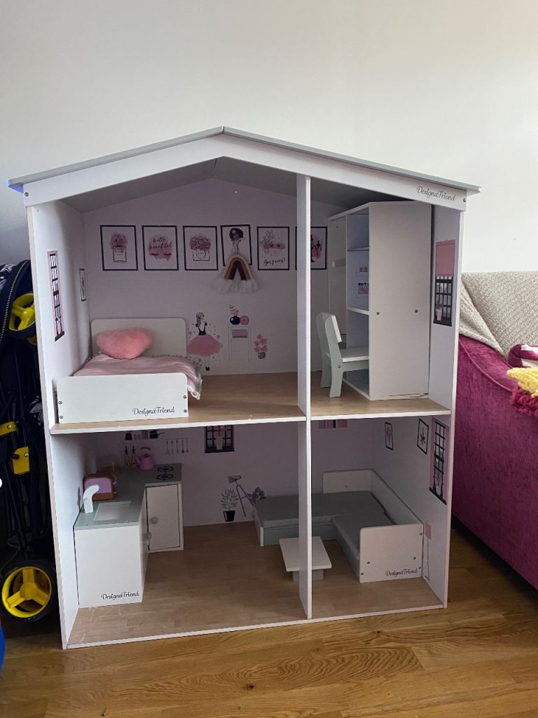 DesignaFriend Wooden Doll House with Furniture - Good Condition