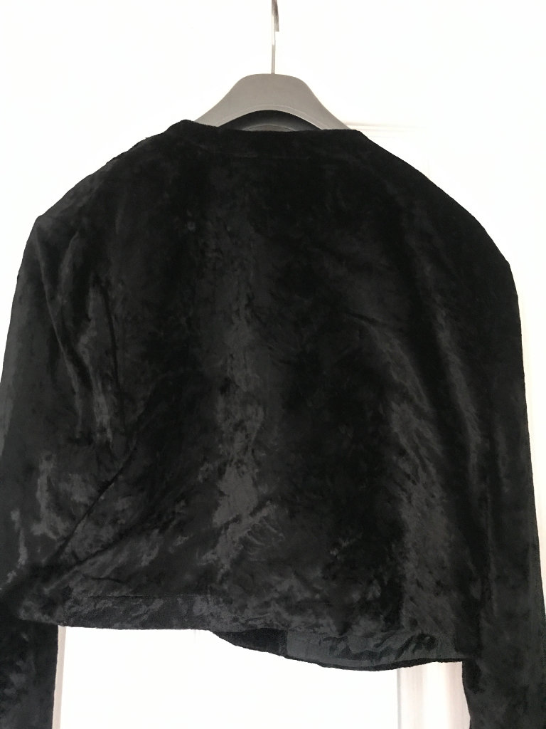 image for ladies black crushed velvet waist length jacket