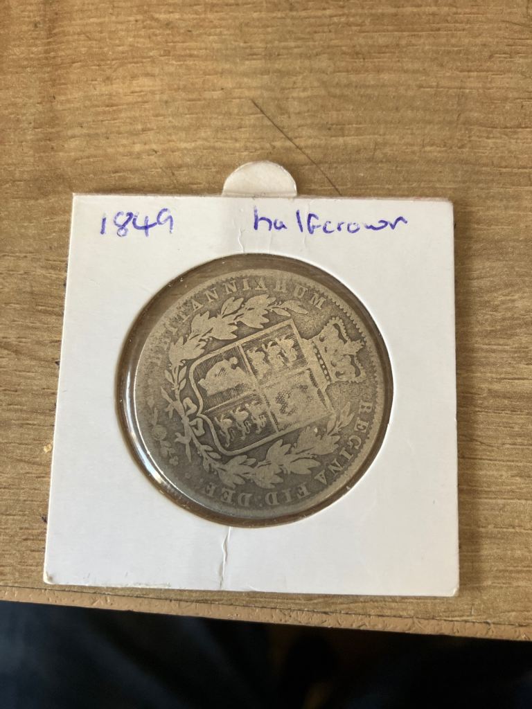 Silver 1849 half crown coin 