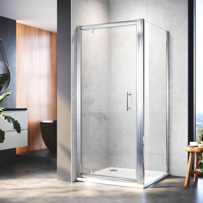 New Framed Hinged Pivot Shower Enclosure  Tempered Glass Cubicle 800 x 800 mm